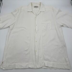 REPLAY Mens White Textured Linen Short Sleeve Button Up Shirt Made in Italy XL